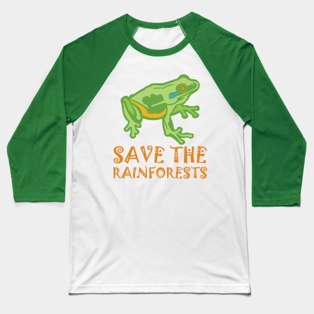 Save the Rainforests Tree Frog Baseball T-Shirt by evisionarts